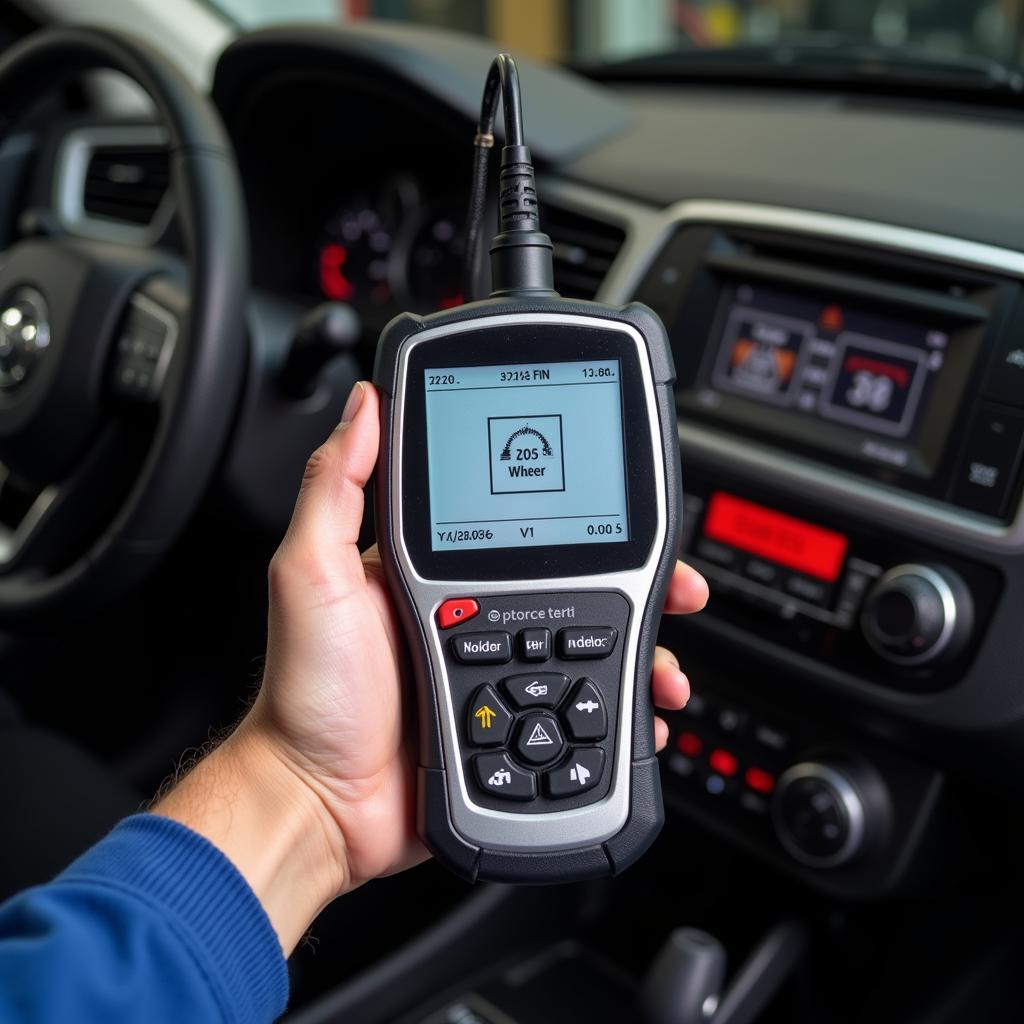 A mechanic reviews data from a car diagnostic tester