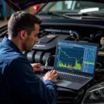 Mechanic Analyzing Diagnostic Data