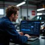 Mechanic Analyzing Diagnostic Data