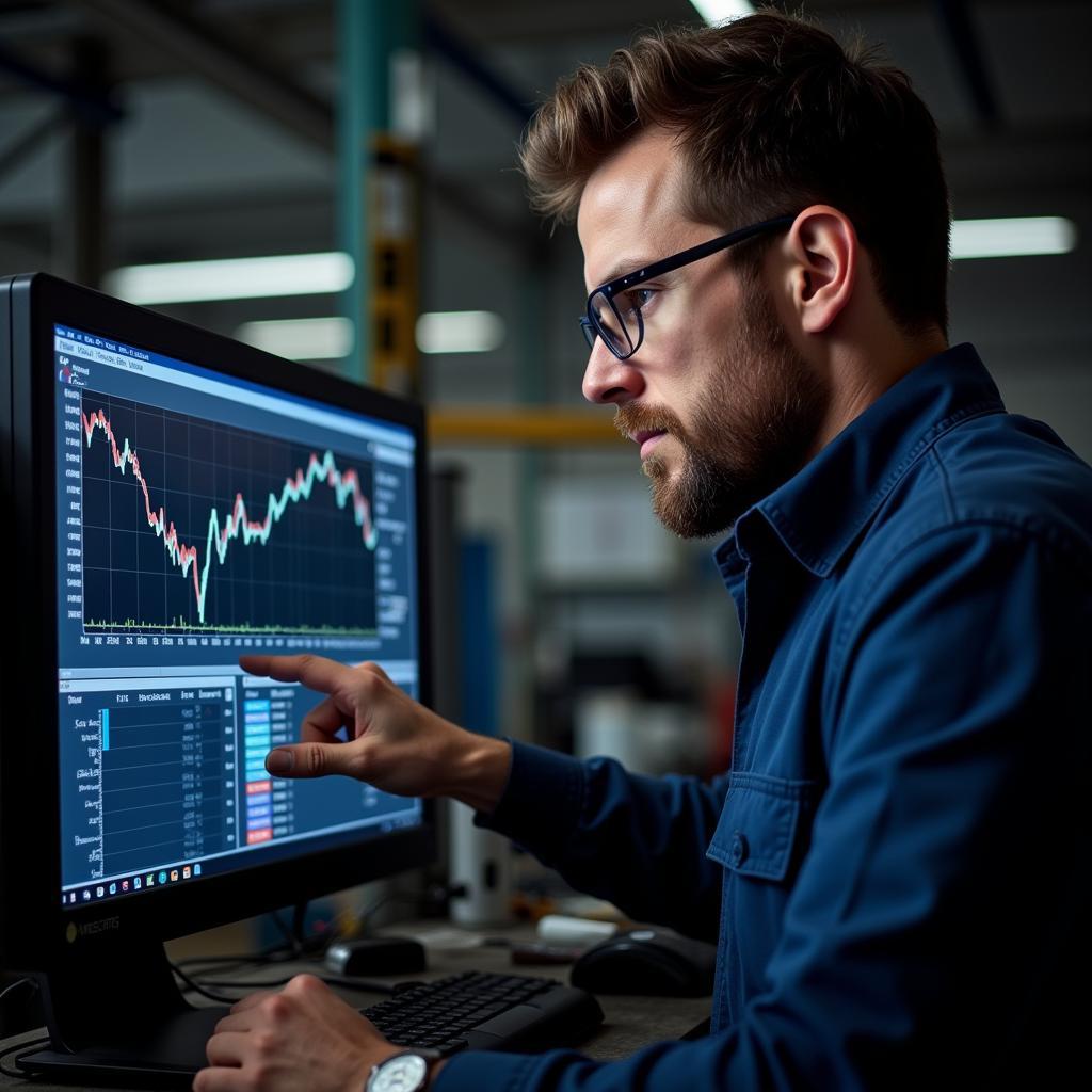 A mechanic analyzing car diagnostic data in Oxfordshire