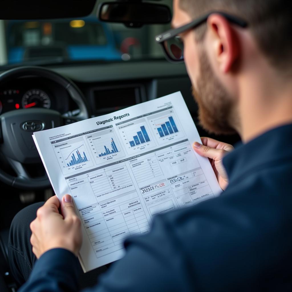 Mechanic Analyzing Diagnostic Report