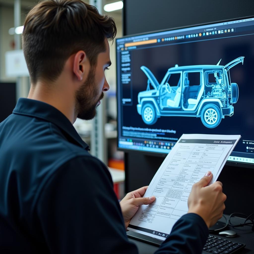 Mechanic Reviewing Car Diagnostics Report