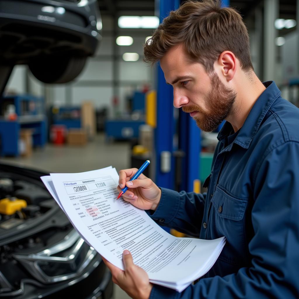 Mechanic Analyzing a Diagnostic Report