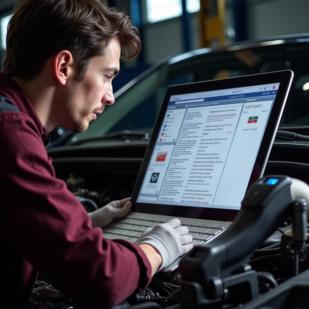 Mechanic Analyzing Diagnostic Report in Chelmsford