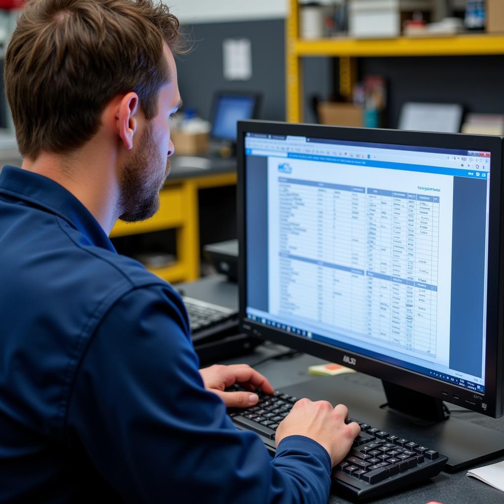 Mechanic reviewing car diagnostic report in Swaffham