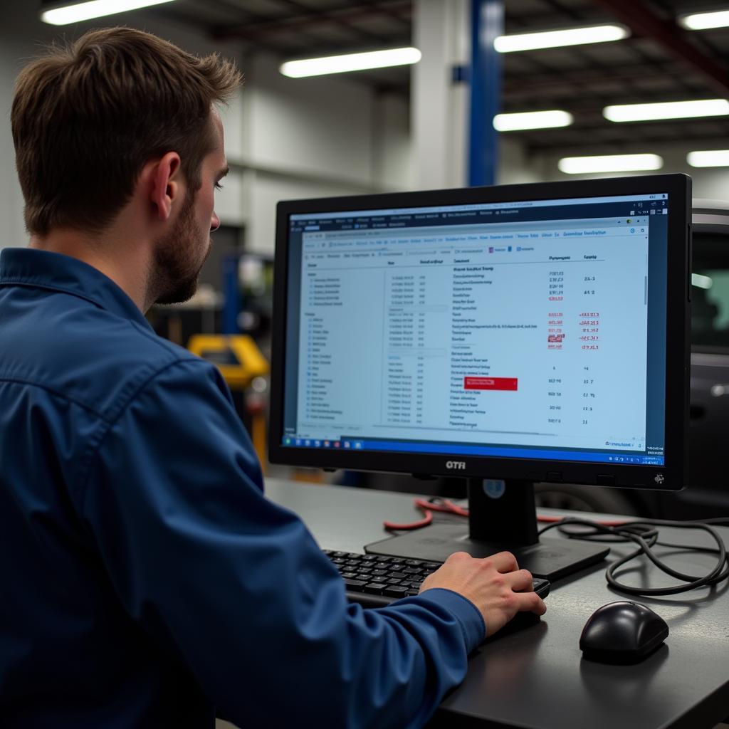 Mechanic Analyzing Diagnostic Results