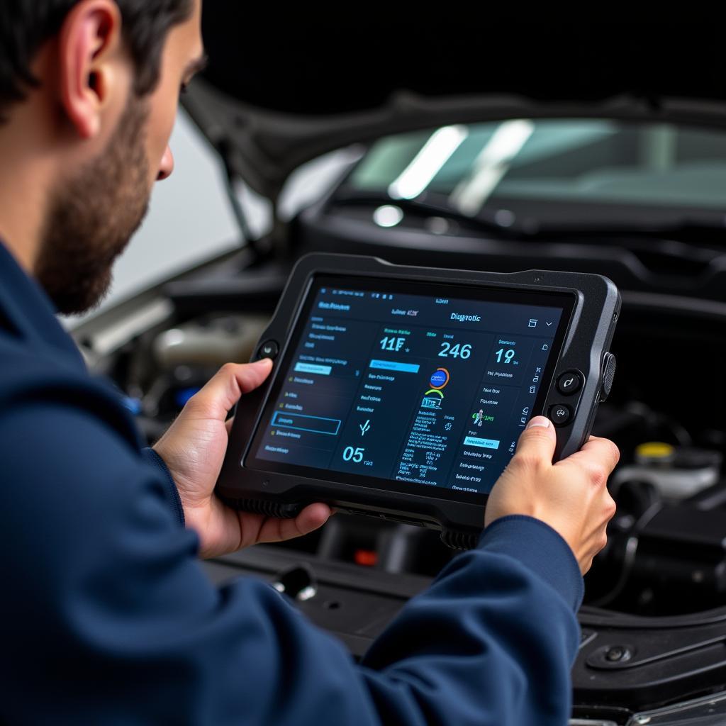 Mechanic Analyzing Diagnostic Results