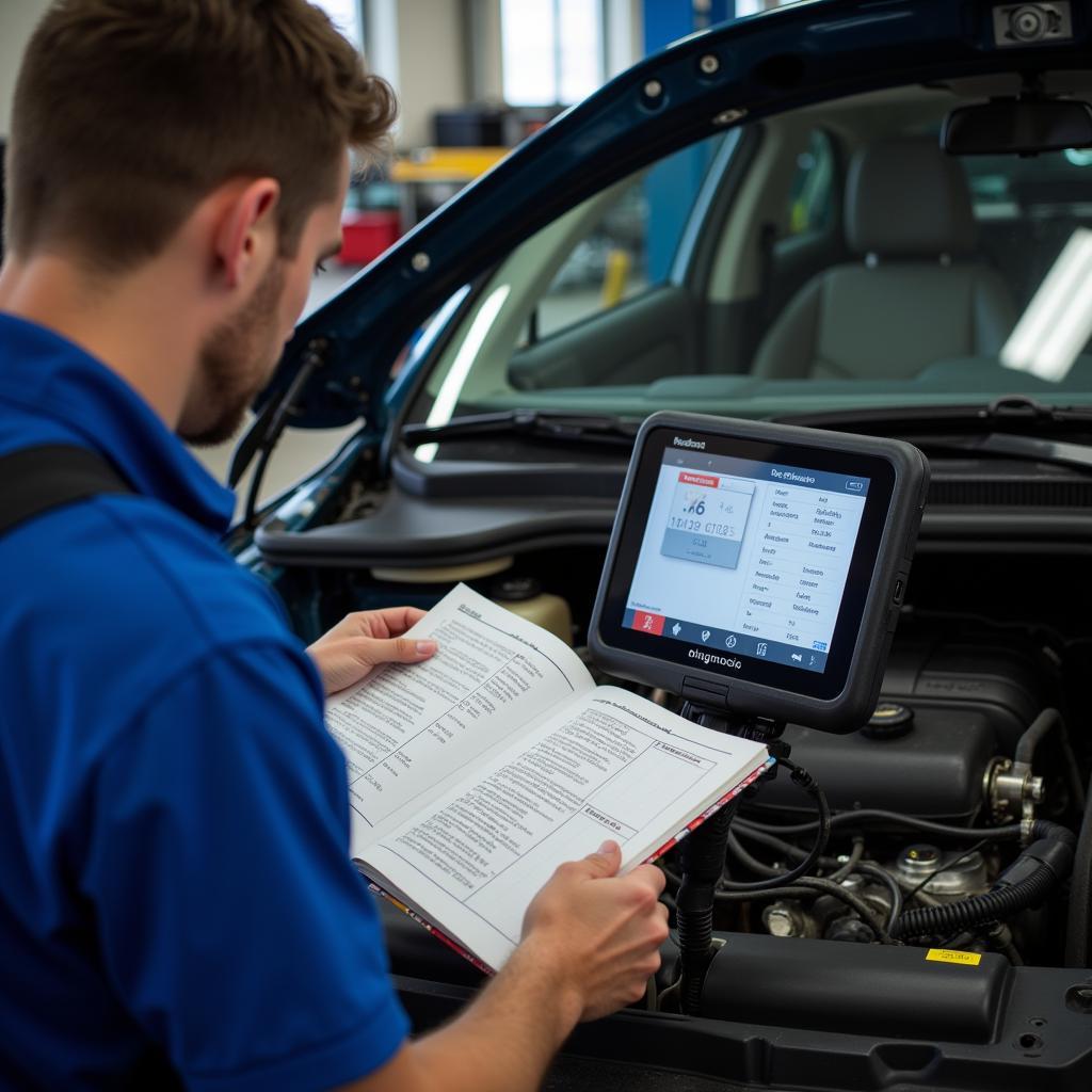 Mechanic Analyzing Diagnostic Results