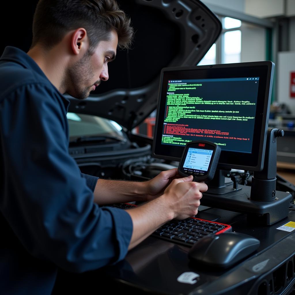 Mechanic Analyzing Diagnostic Results