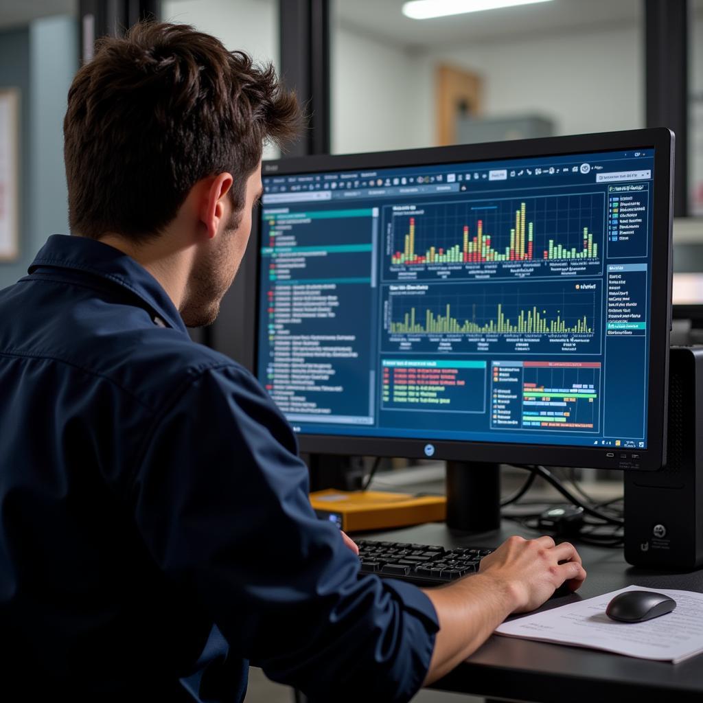 Mechanic Analyzing Diagnostic Results