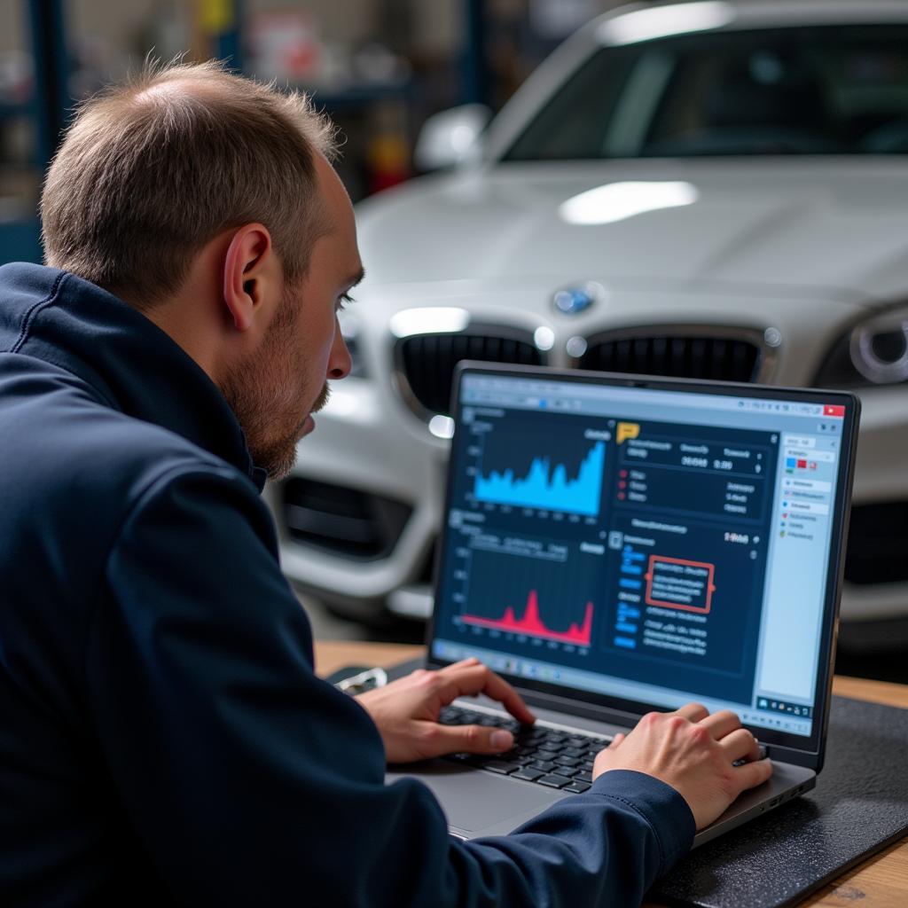 Mechanic Analyzing Diagnostic Results