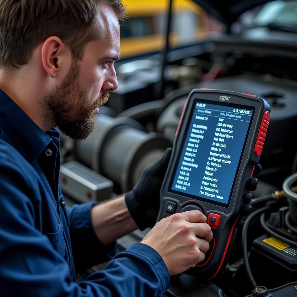 Mechanic Analyzing Diagnostic Results