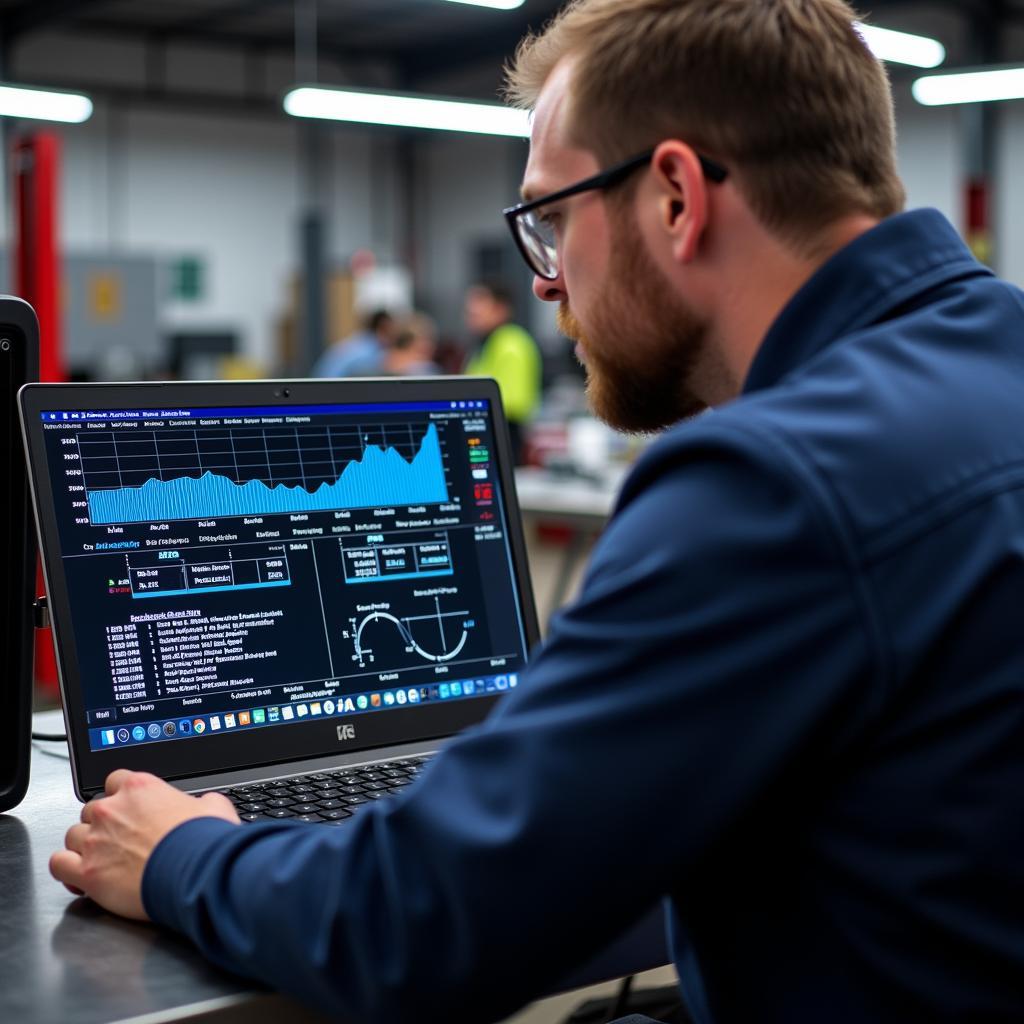 Mechanic Analyzing Diagnostic Results on a Computer