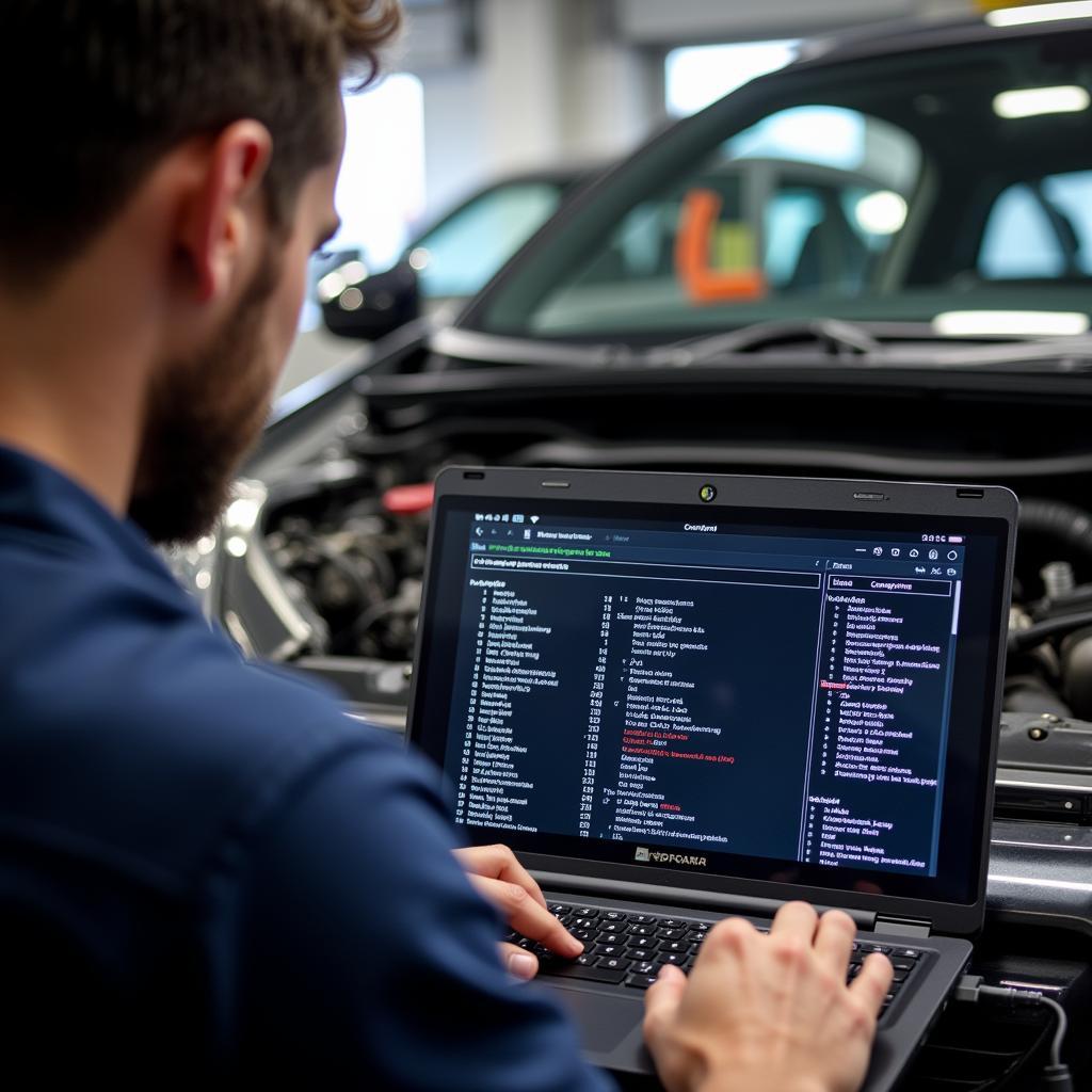 Mechanic Analyzing Diagnostic Results