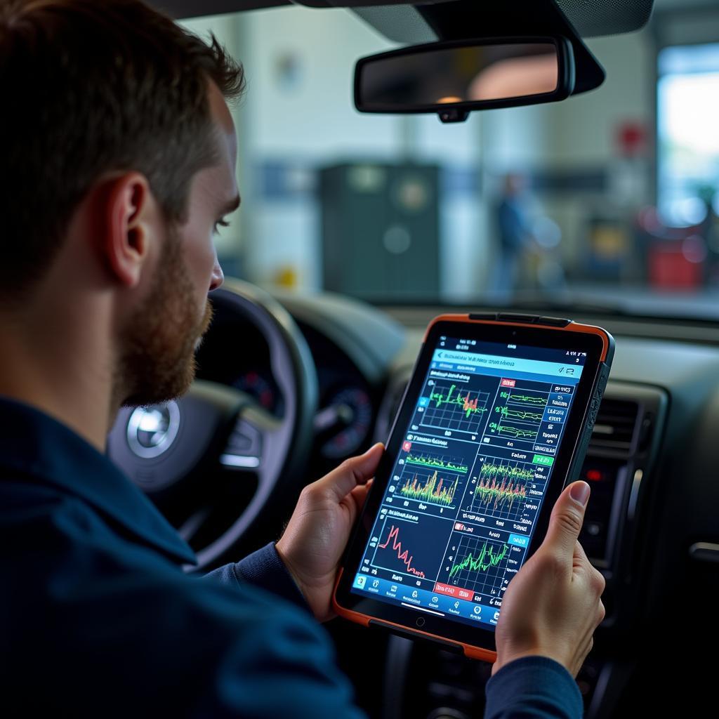 Mechanic Analyzing Car Diagnostic Results