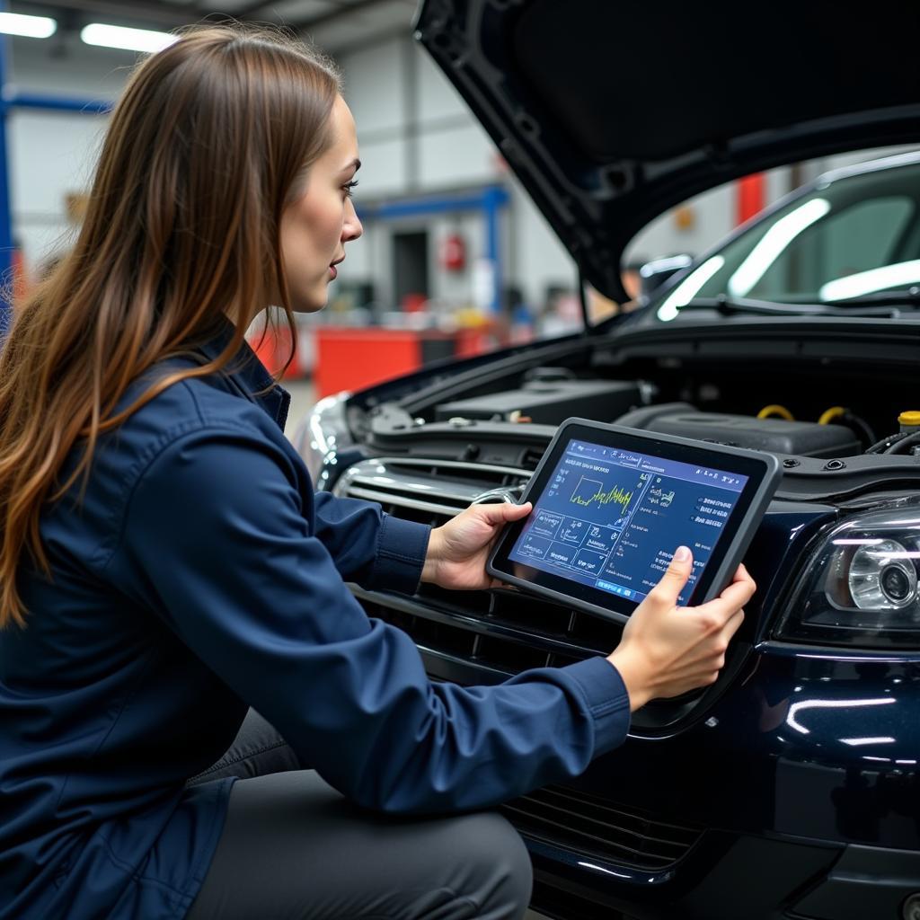 Mechanic Analyzing Diagnostic Results