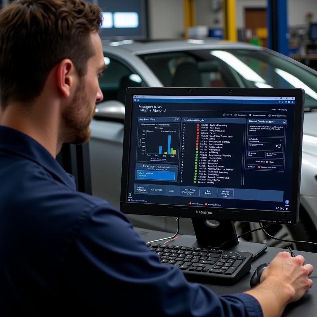 Mechanic Analyzing Diagnostic Results