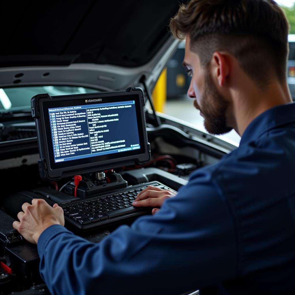 Mechanic Analyzing Diagnostic Results