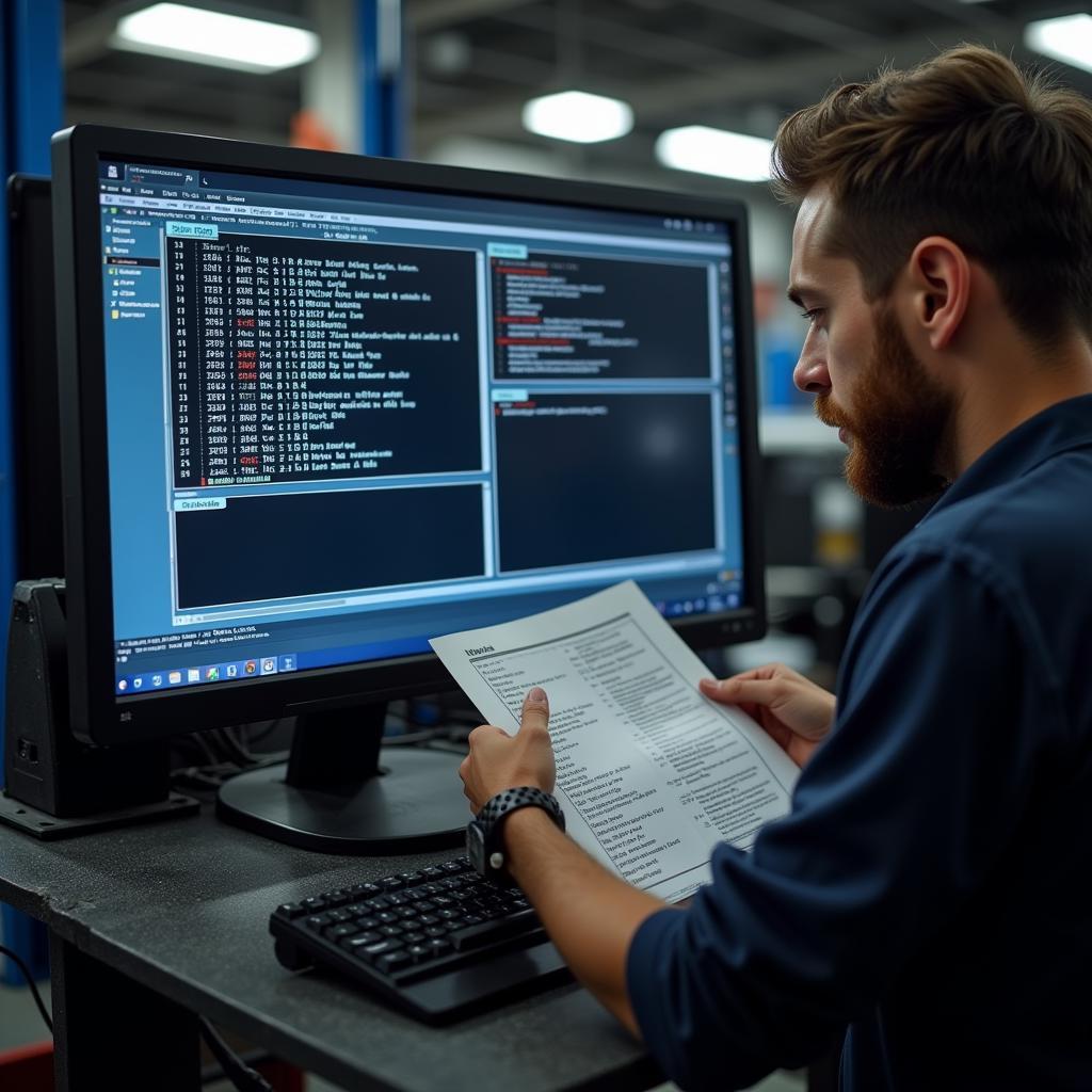 Mechanic Analyzing Diagnostic Results