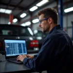 Mechanic Analyzing Diagnostic Results in Auburn Hills