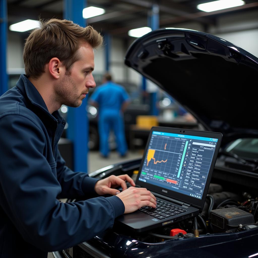 Mechanic Analyzing Diagnostic Results