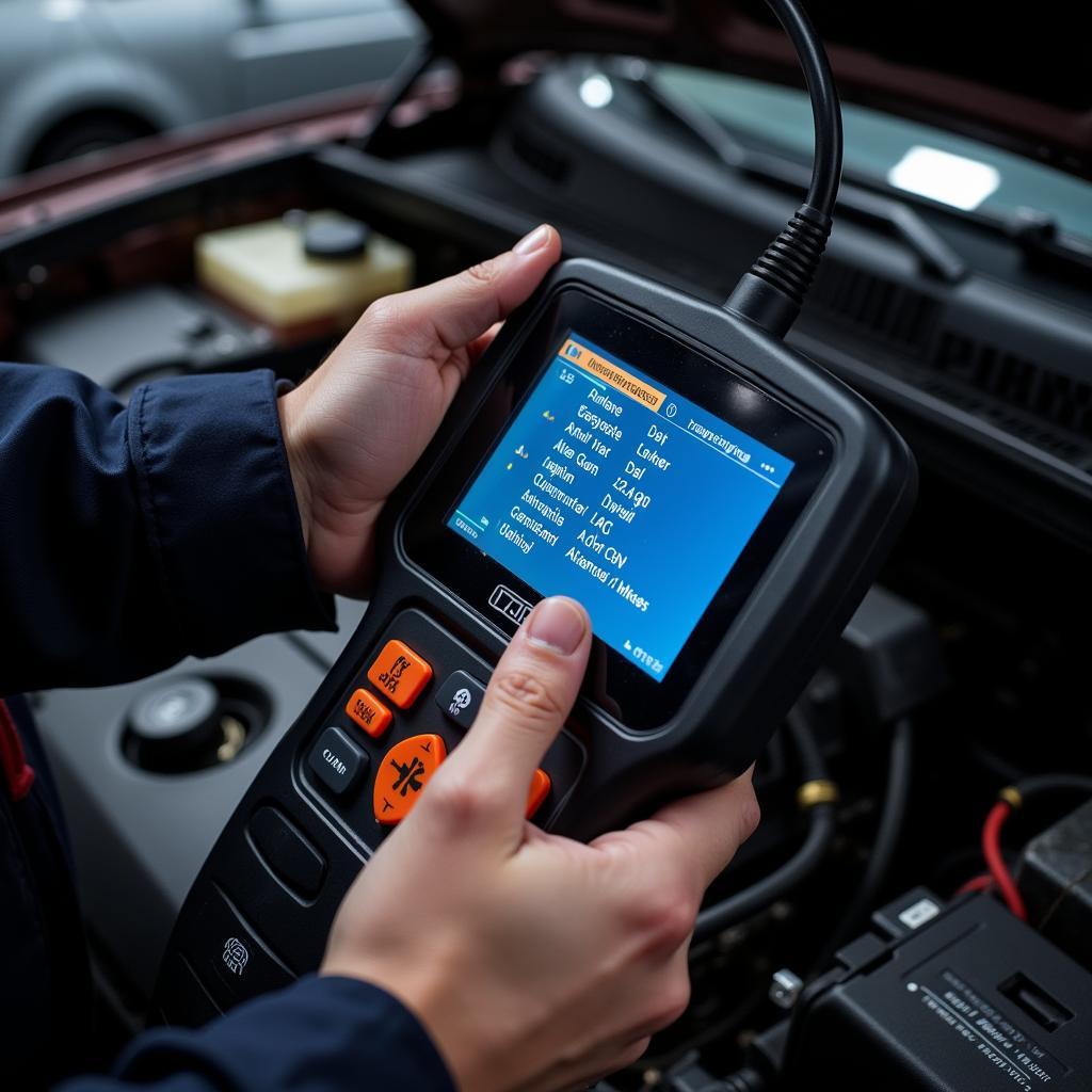 Mechanic Analyzing Diagnostic Trouble Codes