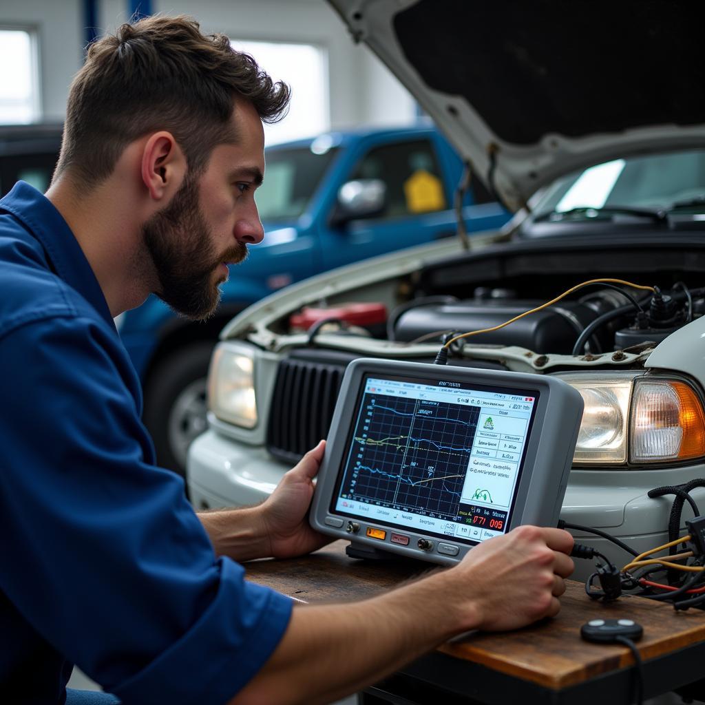 Mechanic Analyzing Waveforms