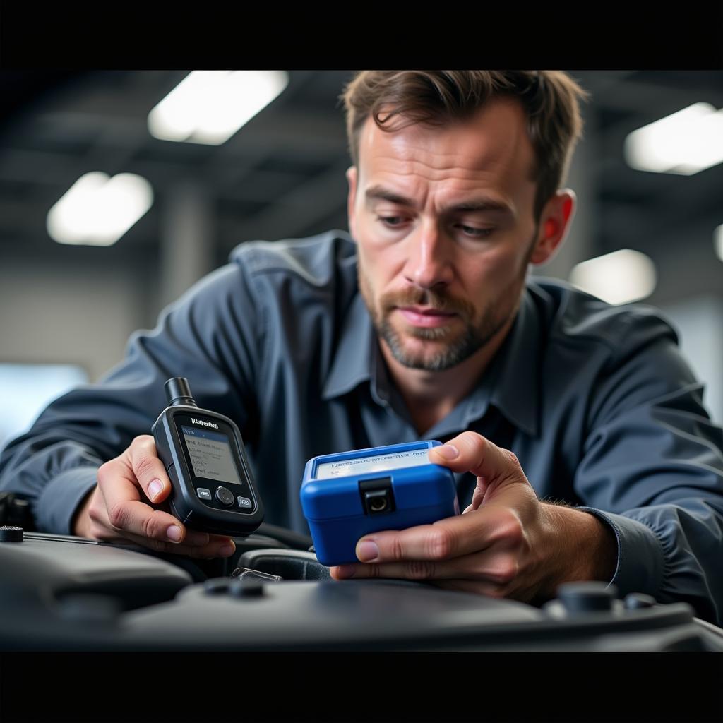 Mechanic Choosing Diagnostic Tool