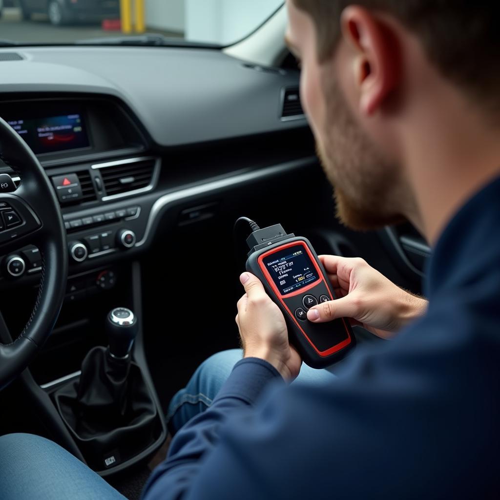 Mechanic Connecting Diagnostic Tool to Car