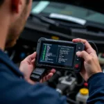 Mechanic Connecting OBD Scanner to a Car for Diagnostics