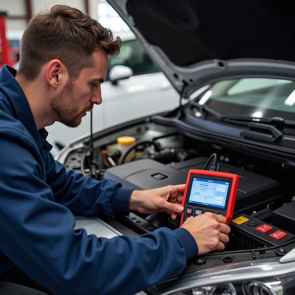 Mechanic Connecting Diagnostic Scanner