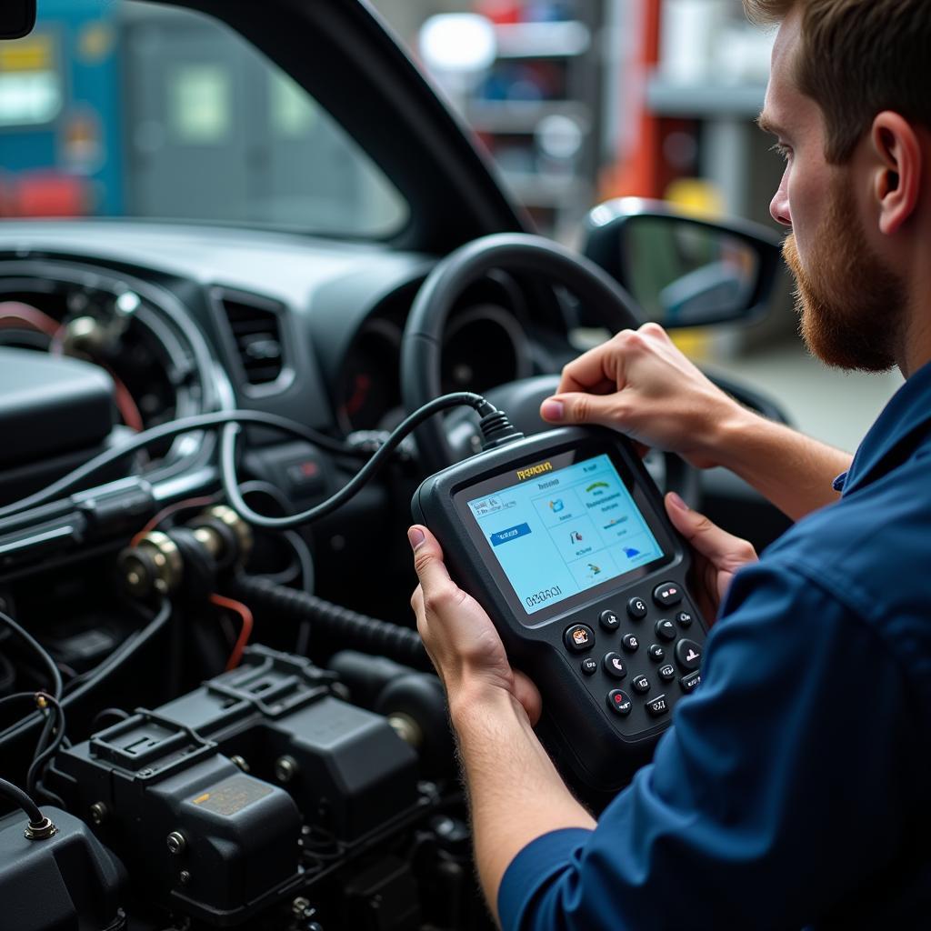 Mechanic Diagnosing Car Problem