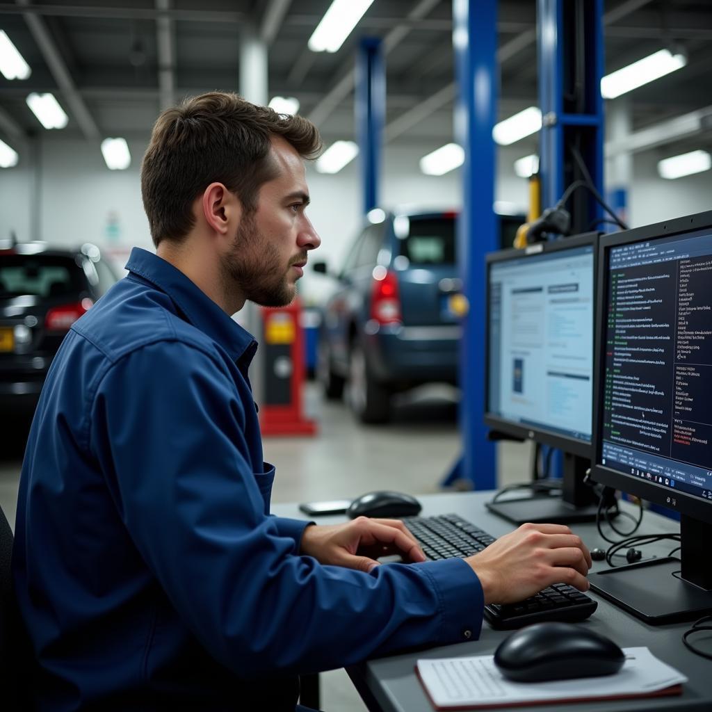 Mechanic Diagnosing Car Problem