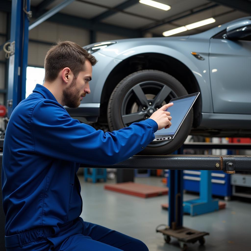 Mechanic Diagnosing Car