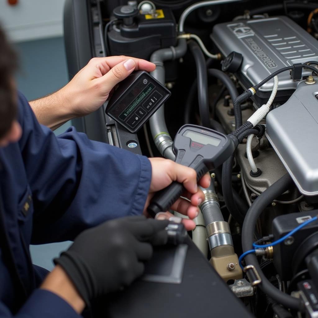 Mechanic Using an OBD2 Scanner for Car Diagnostics