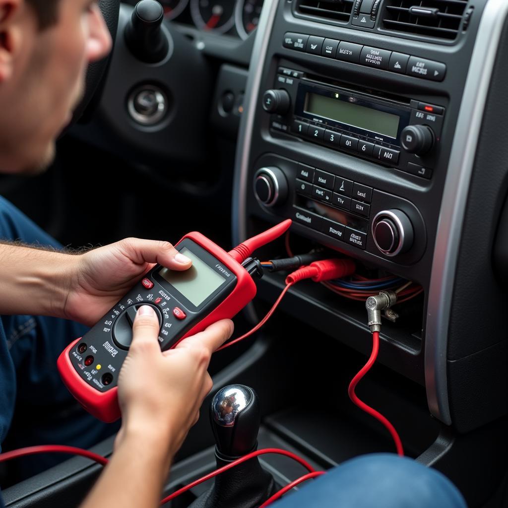 Mechanic Diagnosing Car Radio