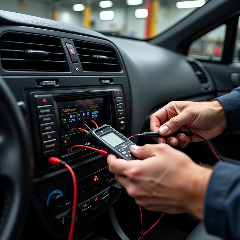 Mechanic Diagnosing Car Stereo