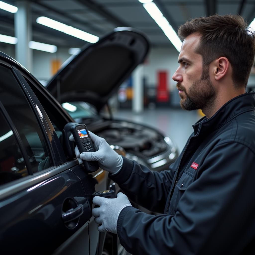 Mechanic Using a Diagnostic Scanner on a Vehicle