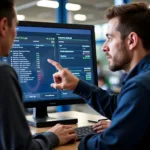 Mechanic explaining diagnostic scan results to a car owner