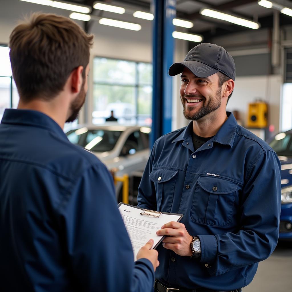 Mechanic Discussing Diagnostic Results with a Car Owner