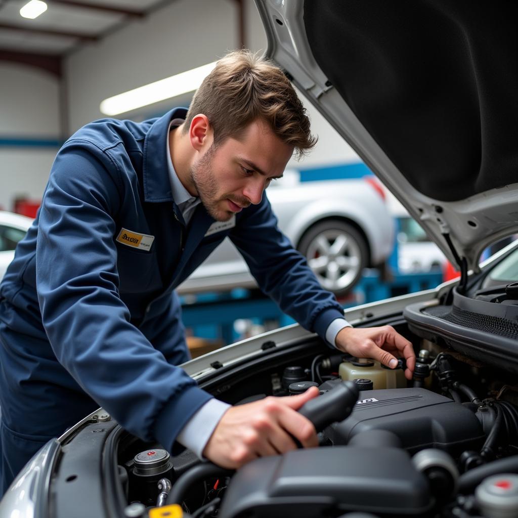 Mechanic in Exeter performing diagnostics