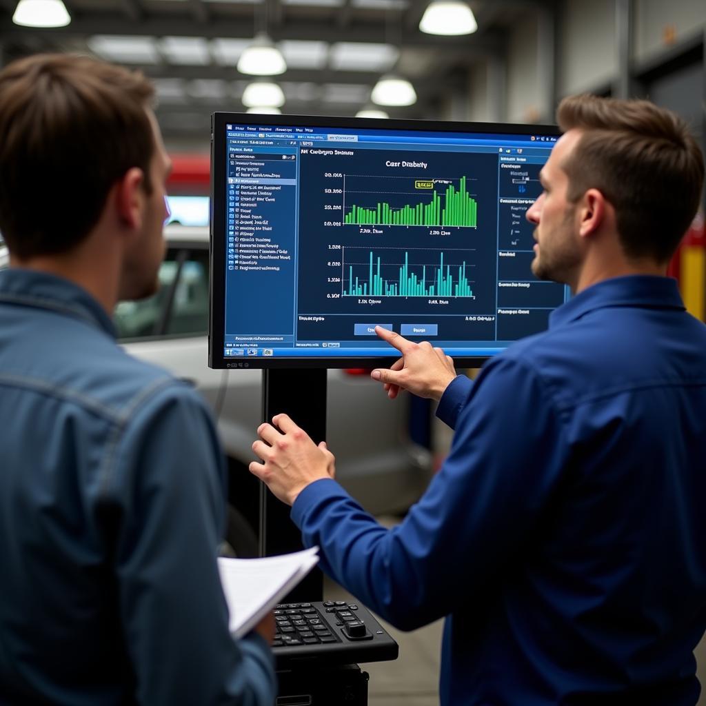 Mechanic Explaining Car Diagnostic Results