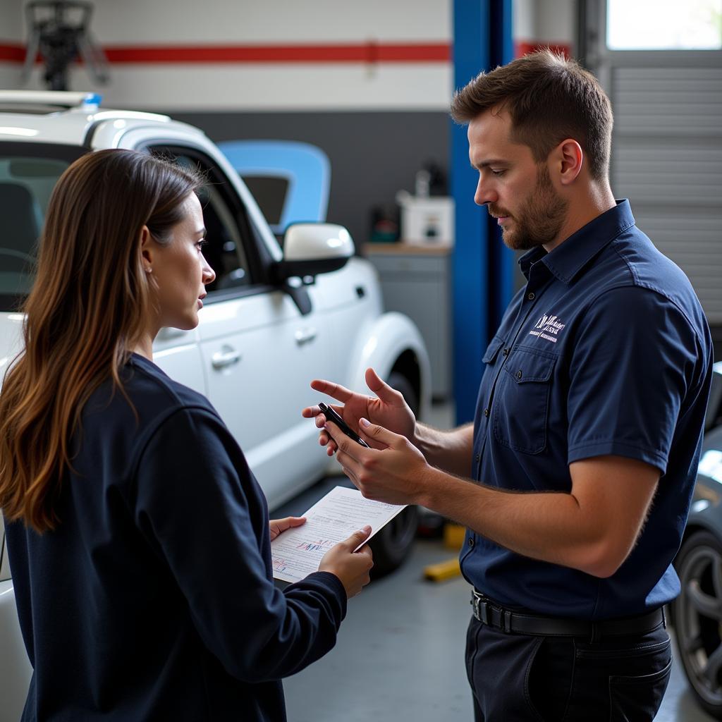 Mechanic Discussing Diagnostic Results with Car Owner