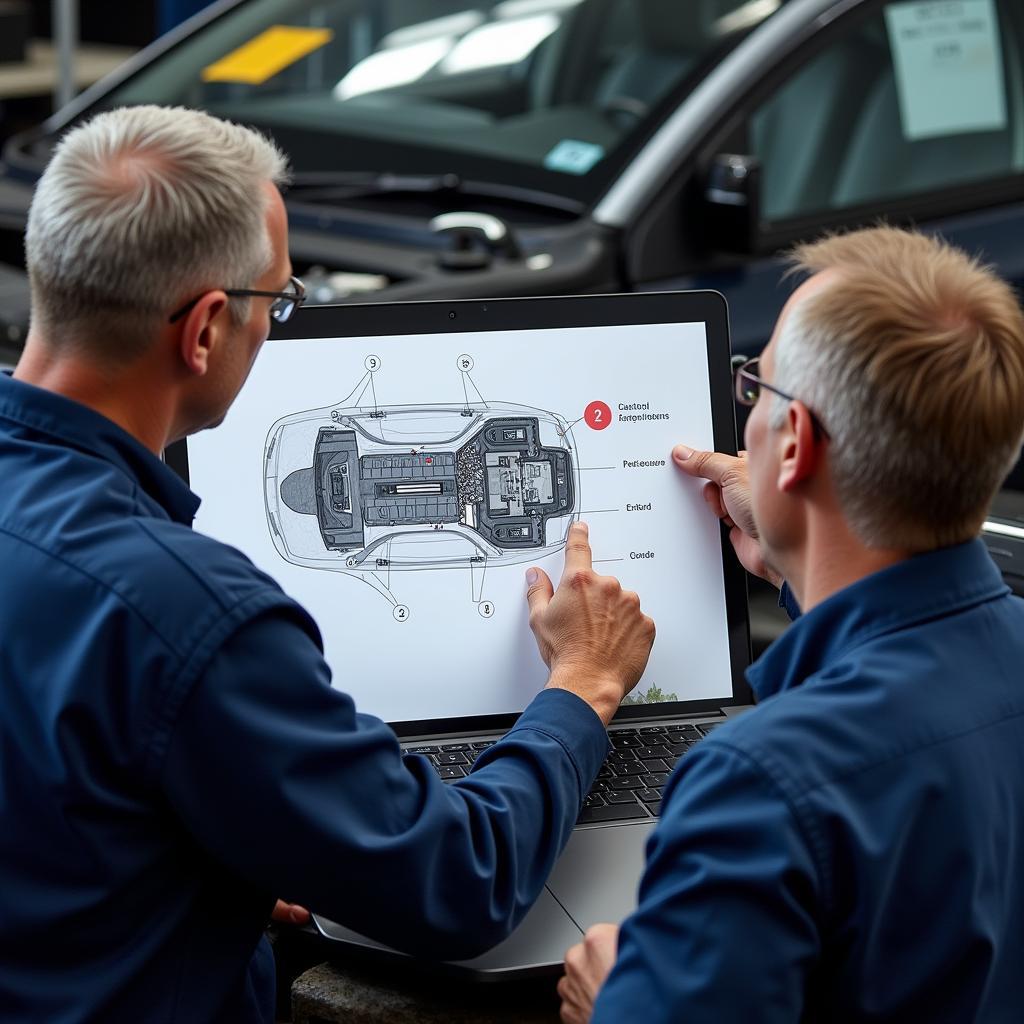 Mechanic Explaining Car Diagnostic Test Results to Car Owner