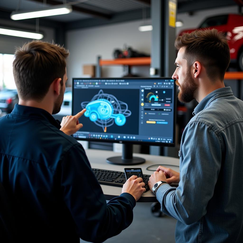 Mechanic Explaining Car Diagnostics