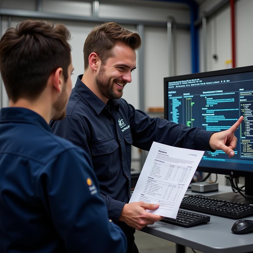 Mechanic Explaining Car Diagnostics