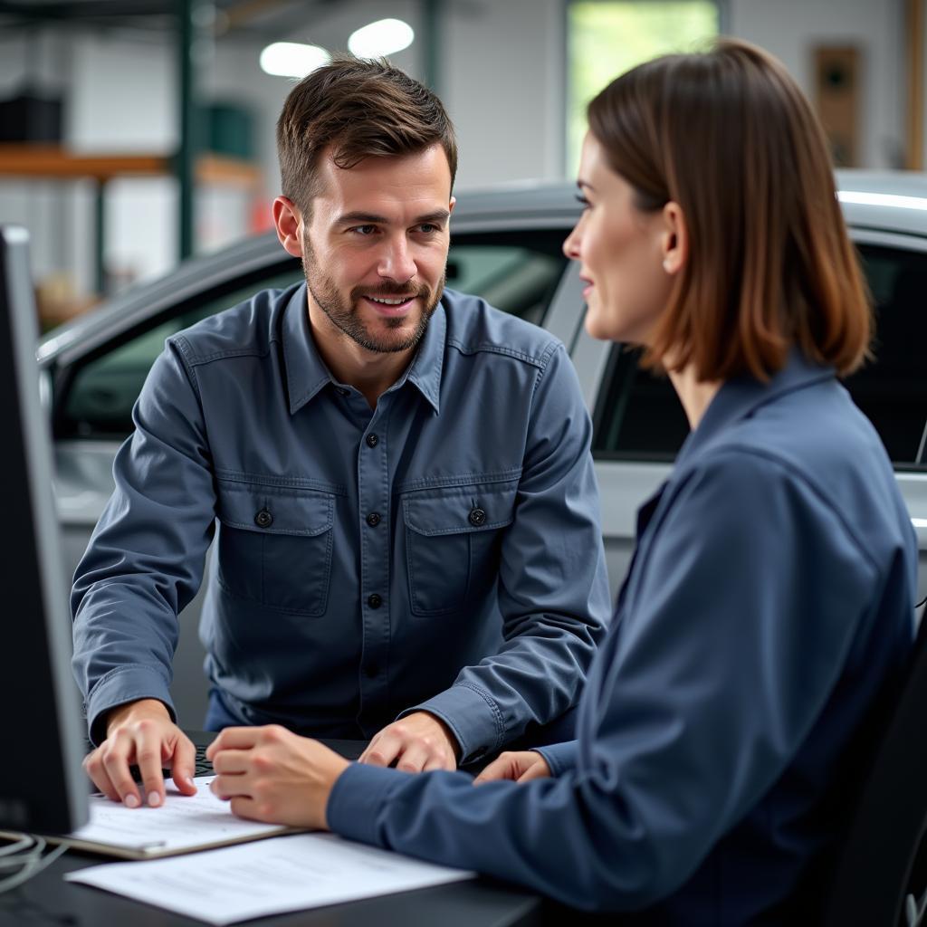 Mechanic Explaining Car Diagnostics Report