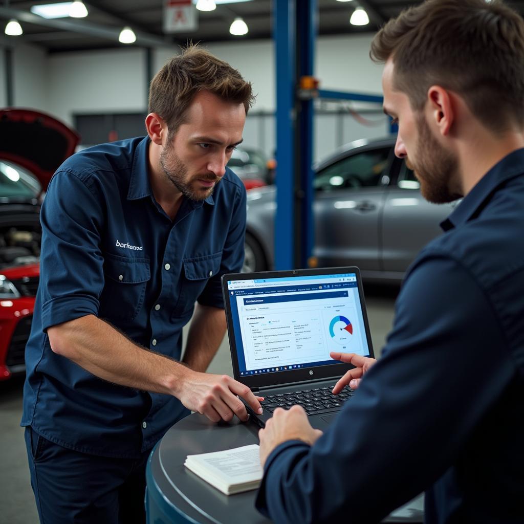 Mechanic Explaining Diagnostic Report in Liverpool