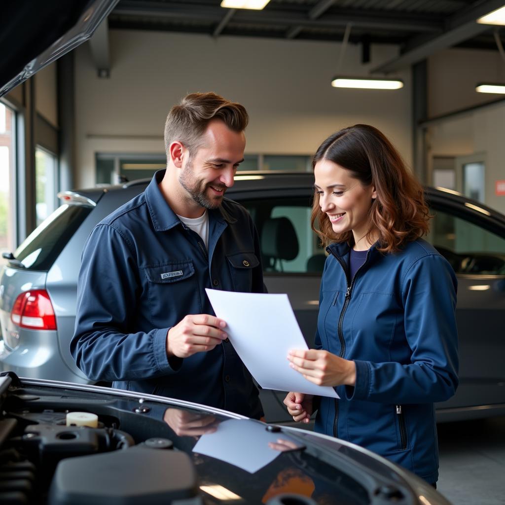 Mechanic Explaining Diagnostic Report in Mansfield