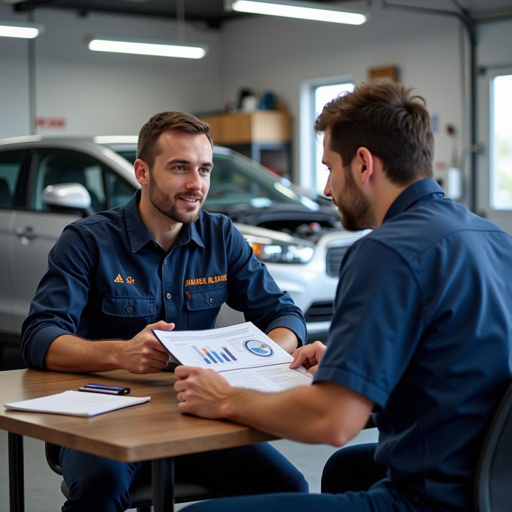 Mechanic Explaining Diagnostic Report in St Austell